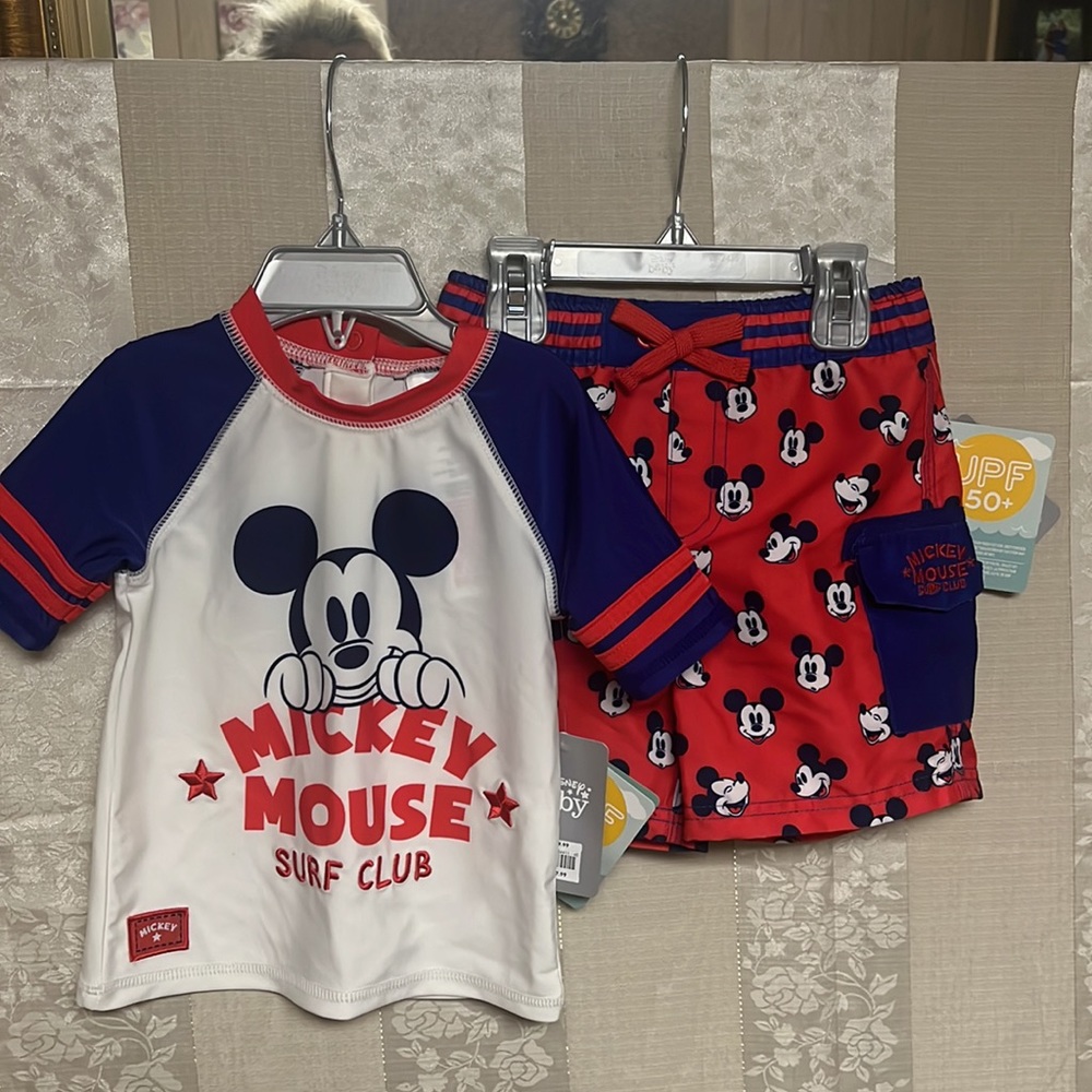Disney Baby Mickey Mouse Surf Club Swim Shirt & bottoms Size 18-24 NWT